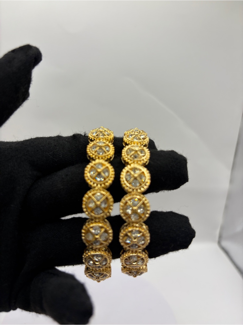 Gold-Tone Anti Tarnish Crystal Circle Link Women's Bracelet Set